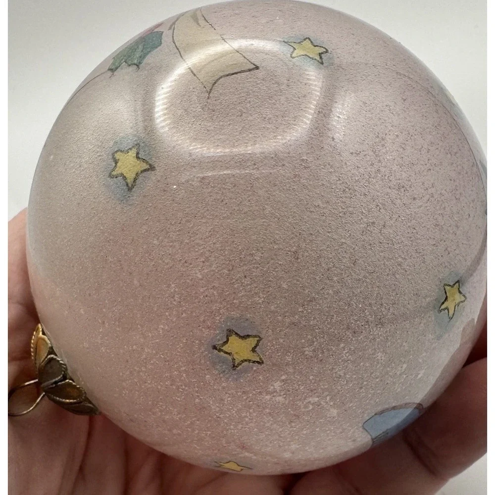 Vintage Reverse Inside Hand Painted Folk Art Santa Glass Ornament Ball 80-90's